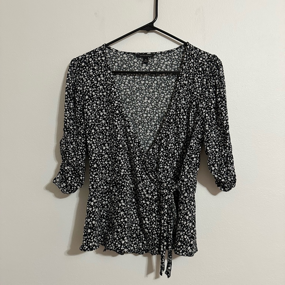 Banana Republic Black & White Floral Wrap Top